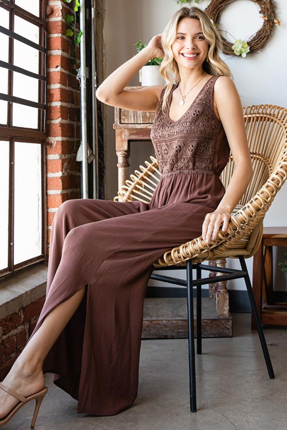 First Love Tie Back Sleeveless Slit Wide Leg Jumpsuit - Clothes For Her Online Store