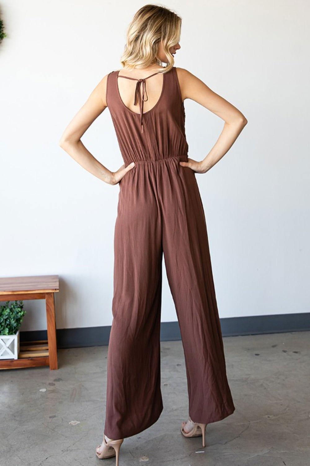 First Love Tie Back Sleeveless Slit Wide Leg Jumpsuit - Clothes For Her Online Store