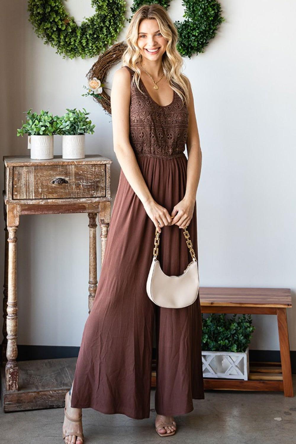 First Love Tie Back Sleeveless Slit Wide Leg Jumpsuit - Clothes For Her Online Store
