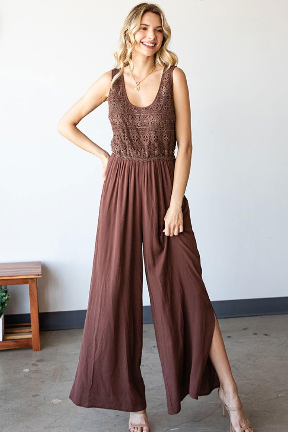 First Love Tie Back Sleeveless Slit Wide Leg Jumpsuit - Clothes For Her Online Store