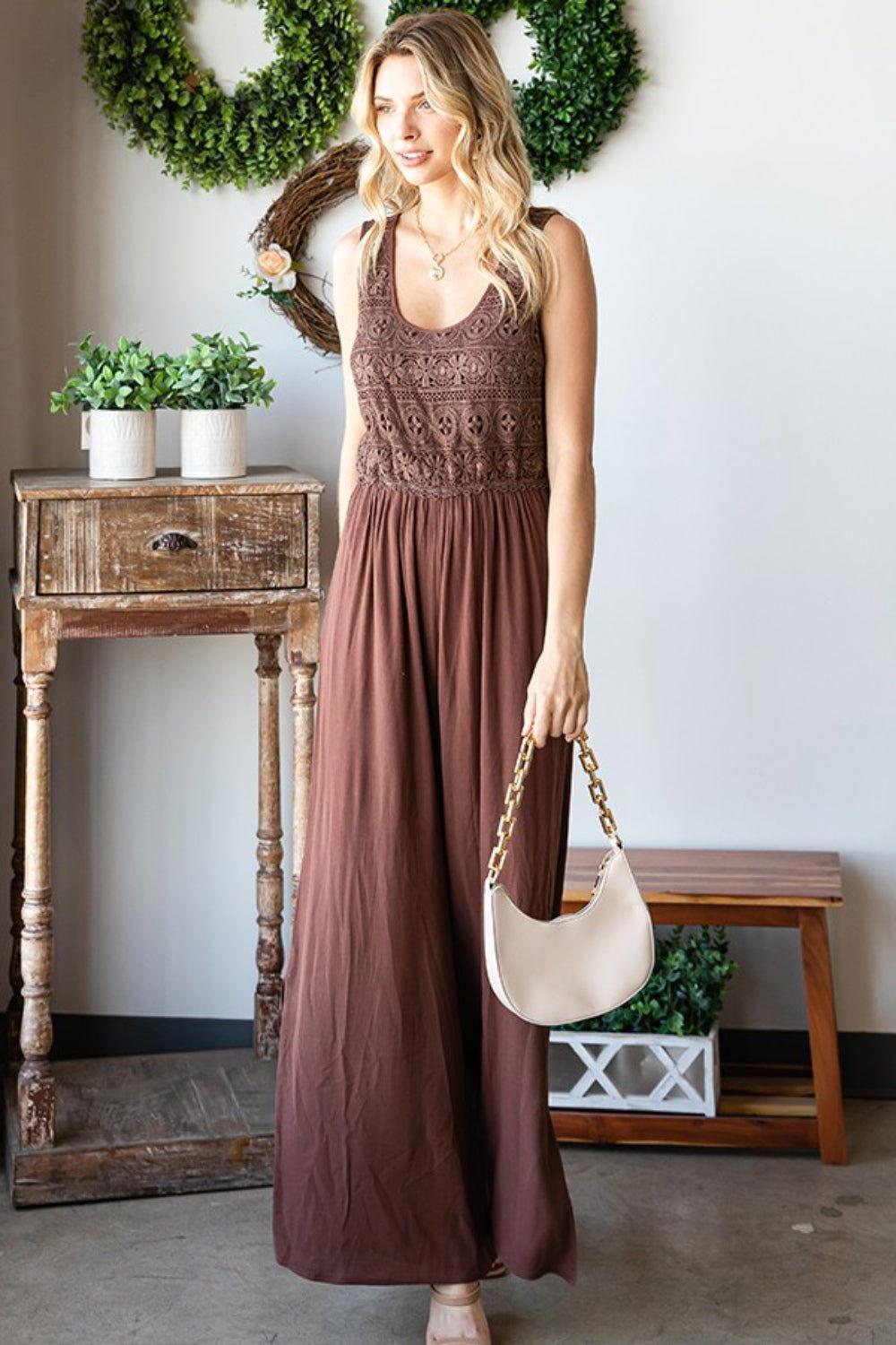 First Love Tie Back Sleeveless Slit Wide Leg Jumpsuit - Clothes For Her Online Store