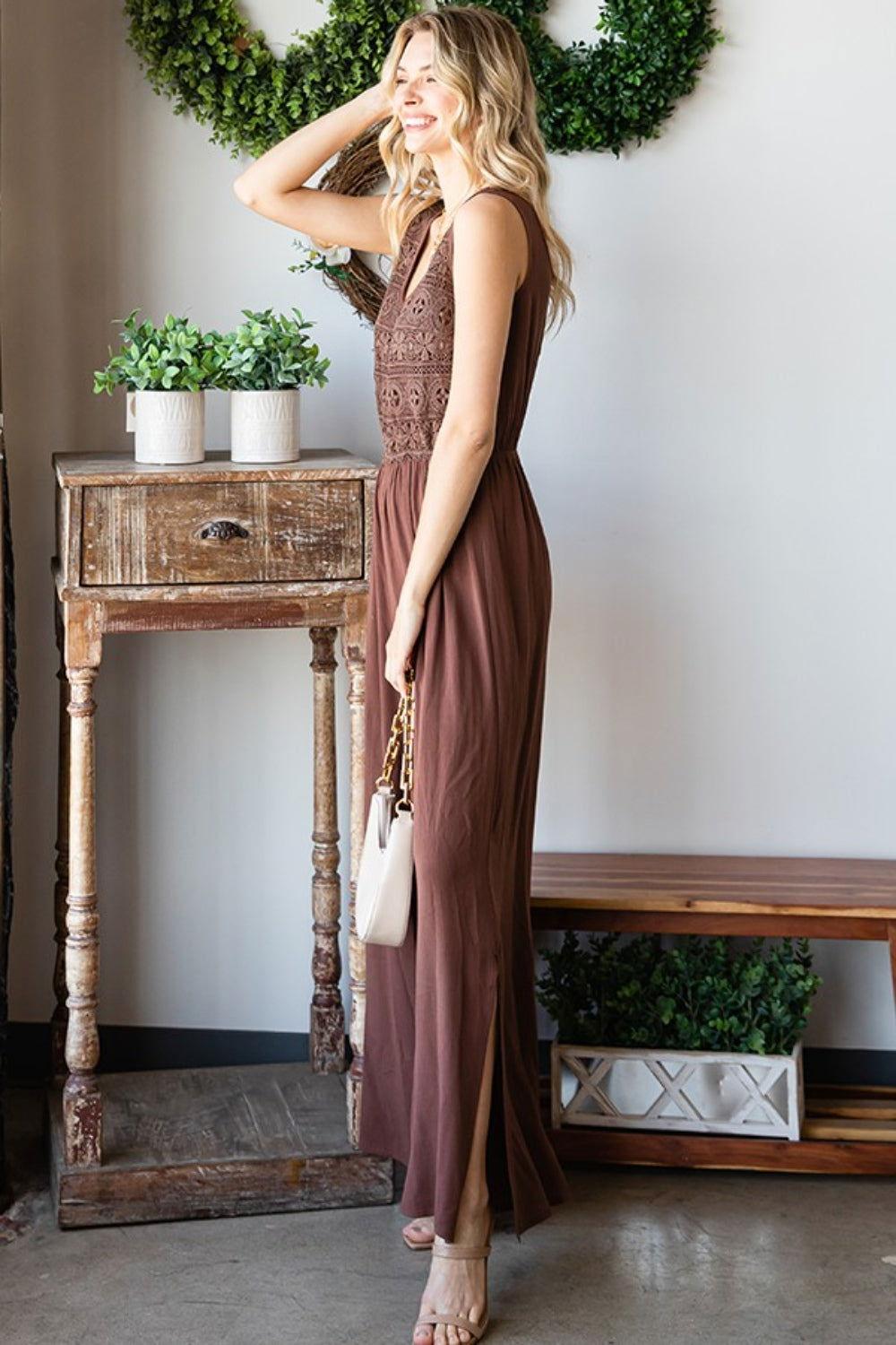 First Love Tie Back Sleeveless Slit Wide Leg Jumpsuit - Clothes For Her Online Store