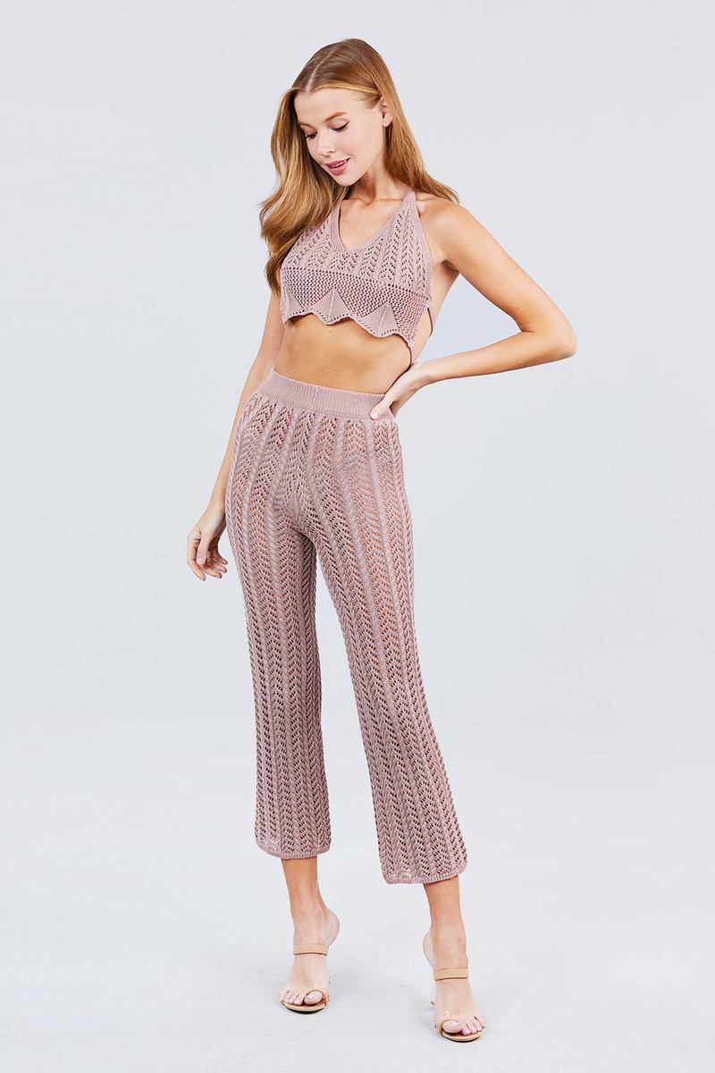 Flare Long Fishnet Sweater Pants - Clothes For Her Online Store