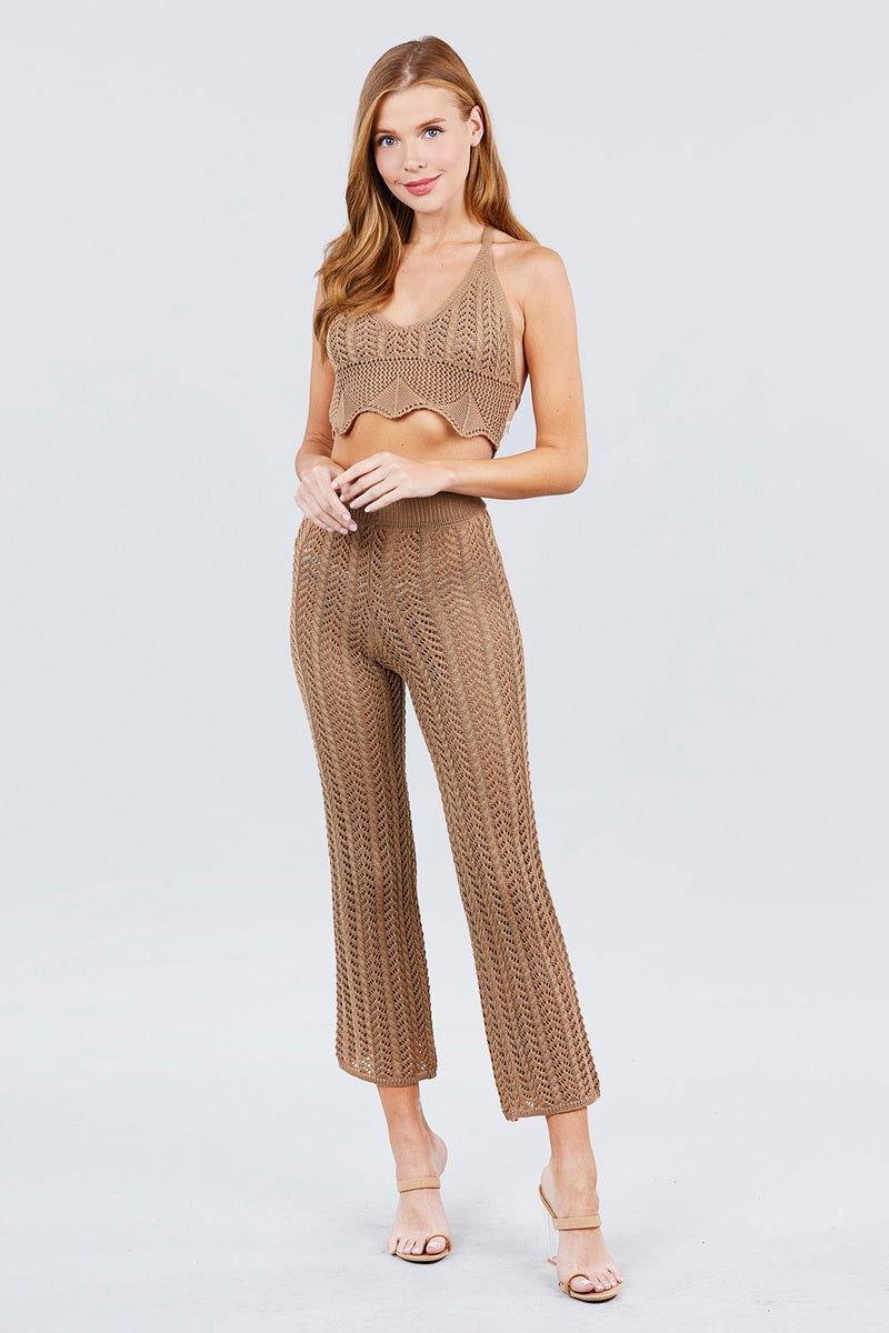 Flare Long Fishnet Sweater Pants - Clothes For Her Online Store