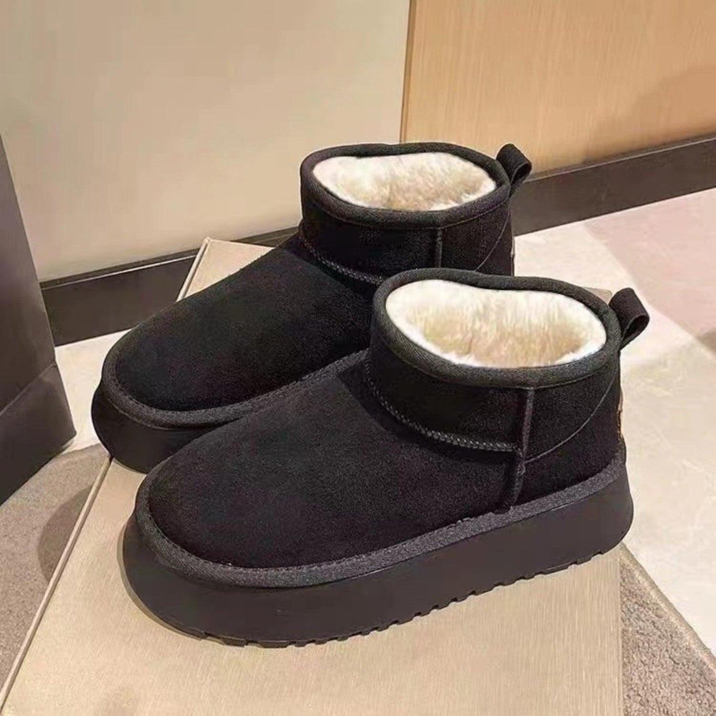 Fleece Lined Chunky Platform Mini Boots - Clothes For Her Online Store