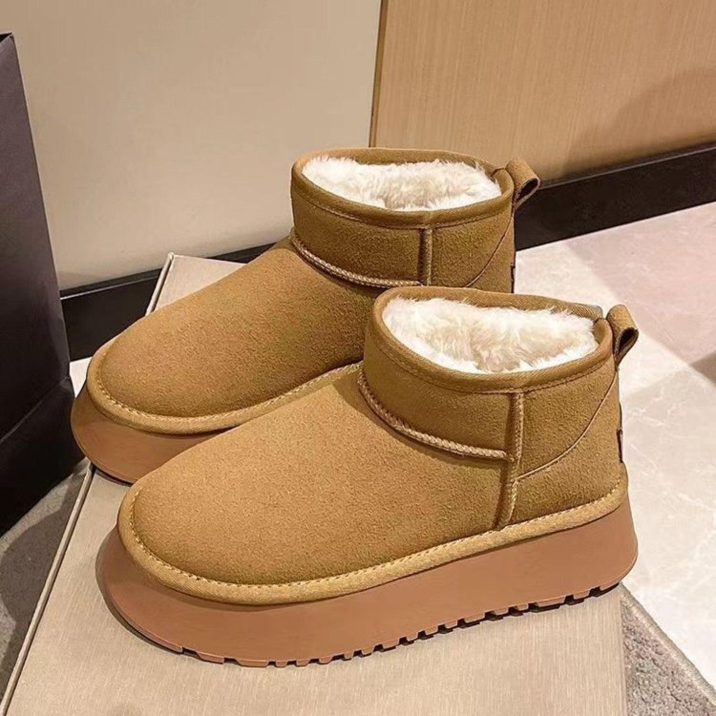 Fleece Lined Chunky Platform Mini Boots - Clothes For Her Online Store