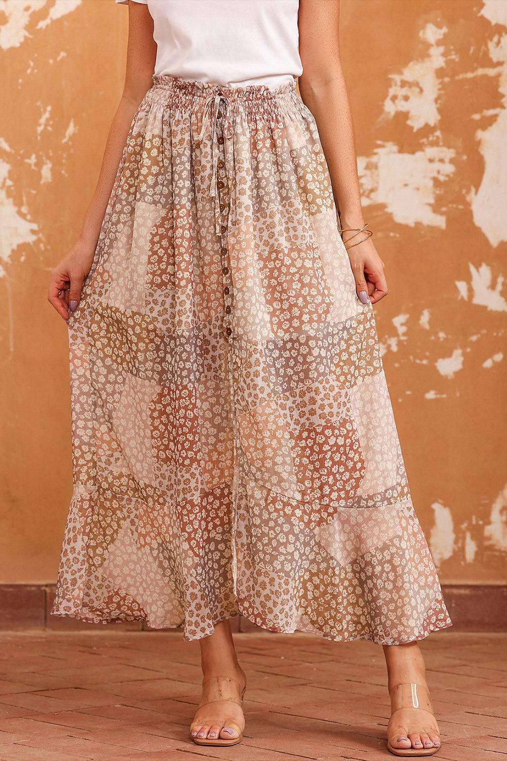 Floral Buttoned Front Slit Skirt - Clothes For Her Online Store
