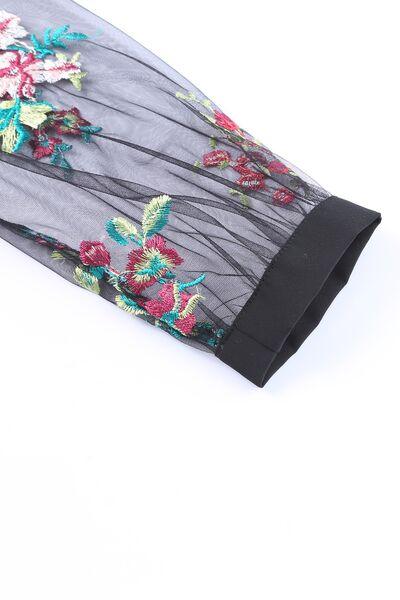 Floral Embroidered Sleeve Round Neck Blouse - Clothes For Her Online Store