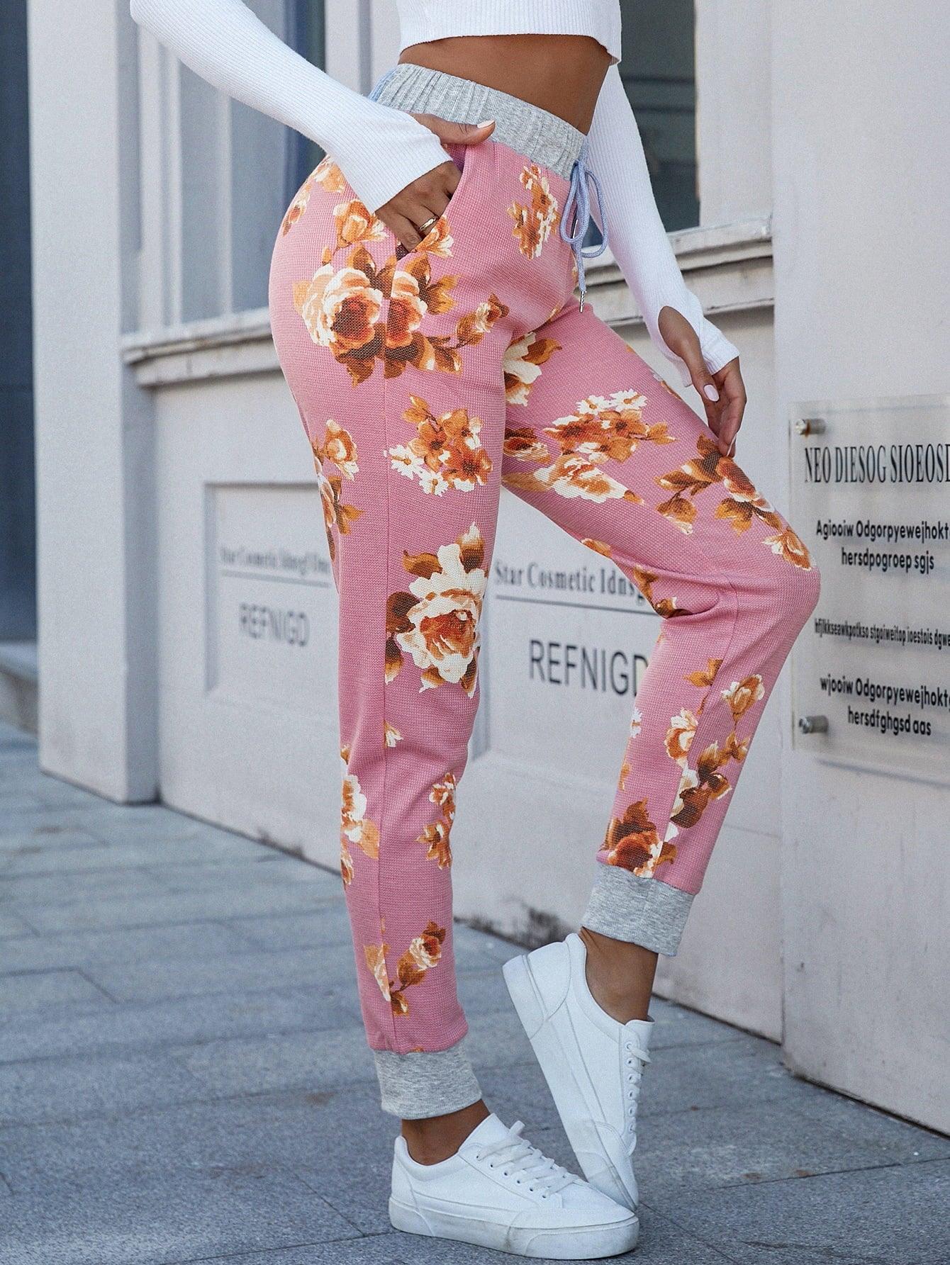 Floral Print Slim Fit Long Pants - Clothes For Her Online Store
