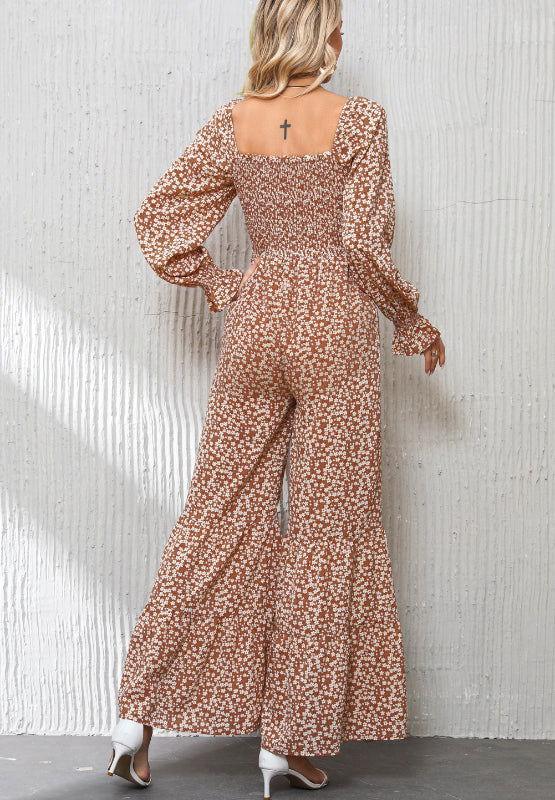 Floral Square Neck Ruffled Wide Leg Jumpsuit - Clothes For Her Online Store