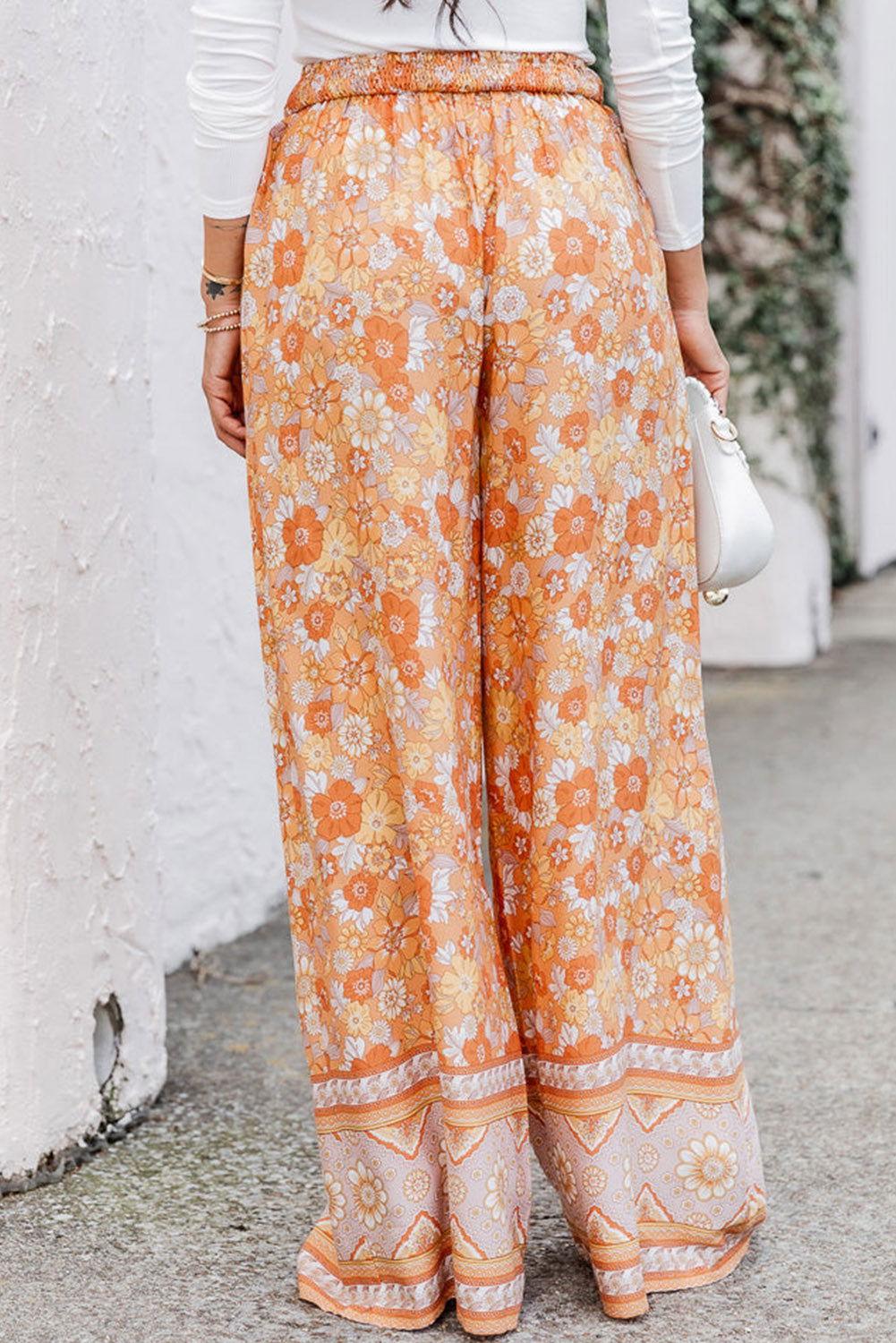 Floral Tie Front Wide Leg Pants - Clothes For Her Online Store
