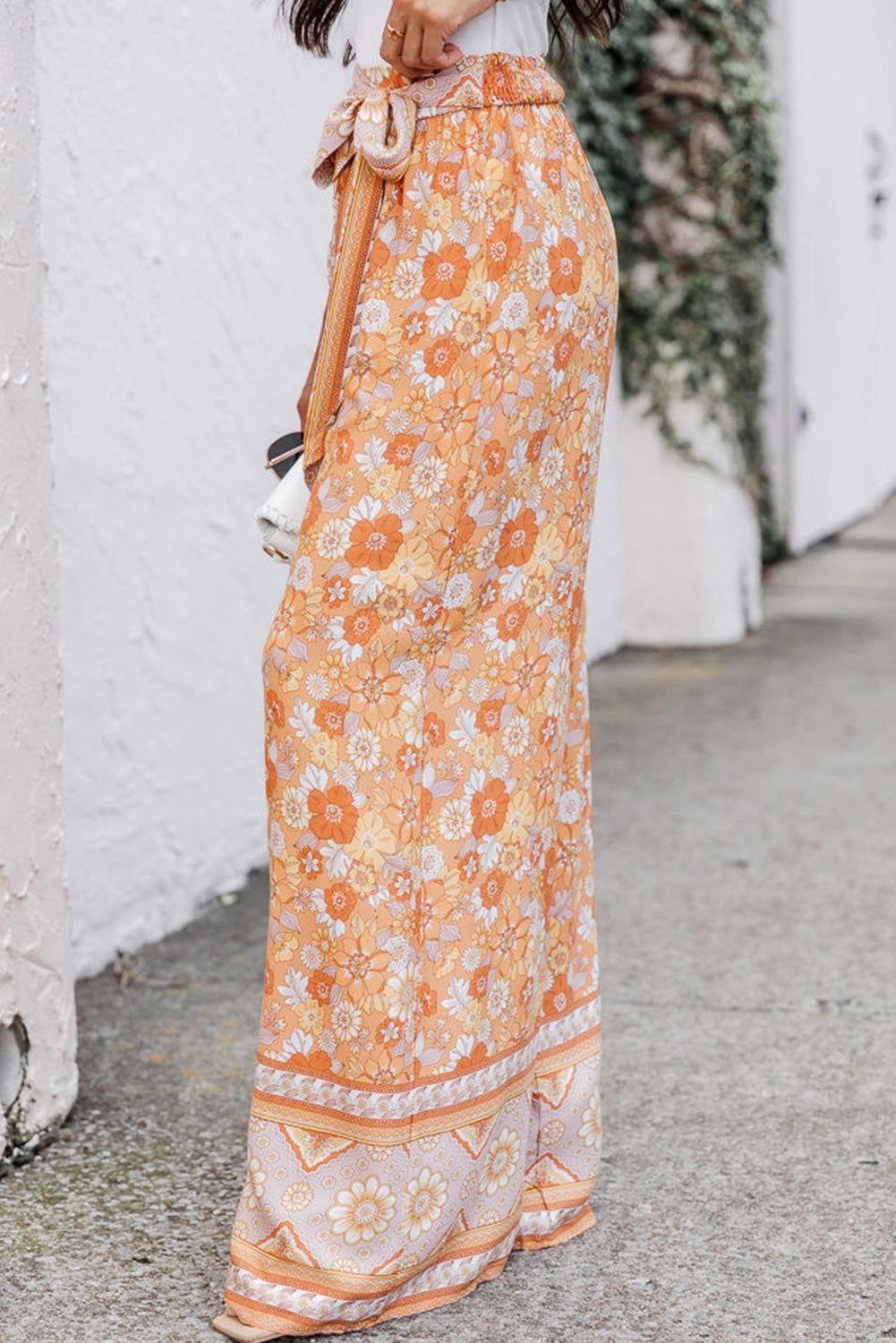 Floral Tie Front Wide Leg Pants - Clothes For Her Online Store
