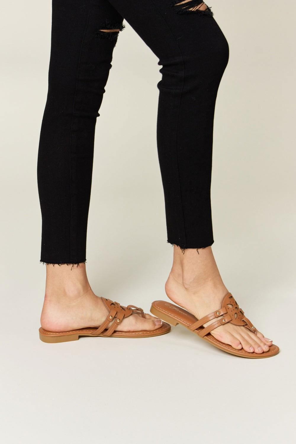 Forever Link Cutout PU Leather Open Toe Sandals - Clothes For Her Online Store