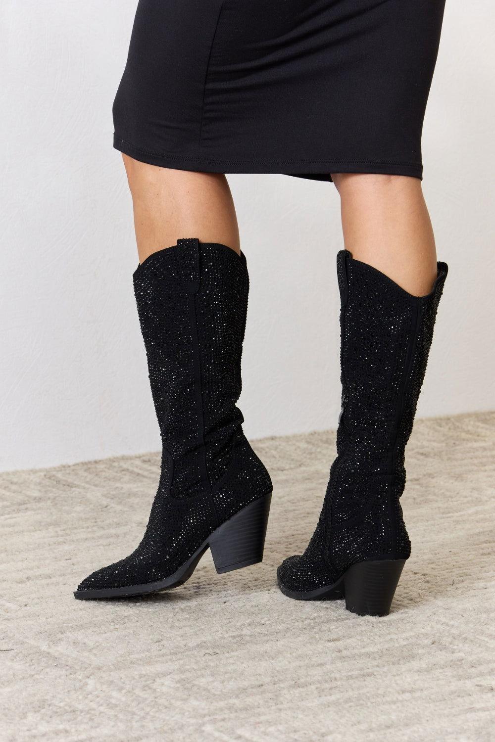 Forever Link Rhinestone Knee High Cowboy Boots - Clothes For Her Online Store