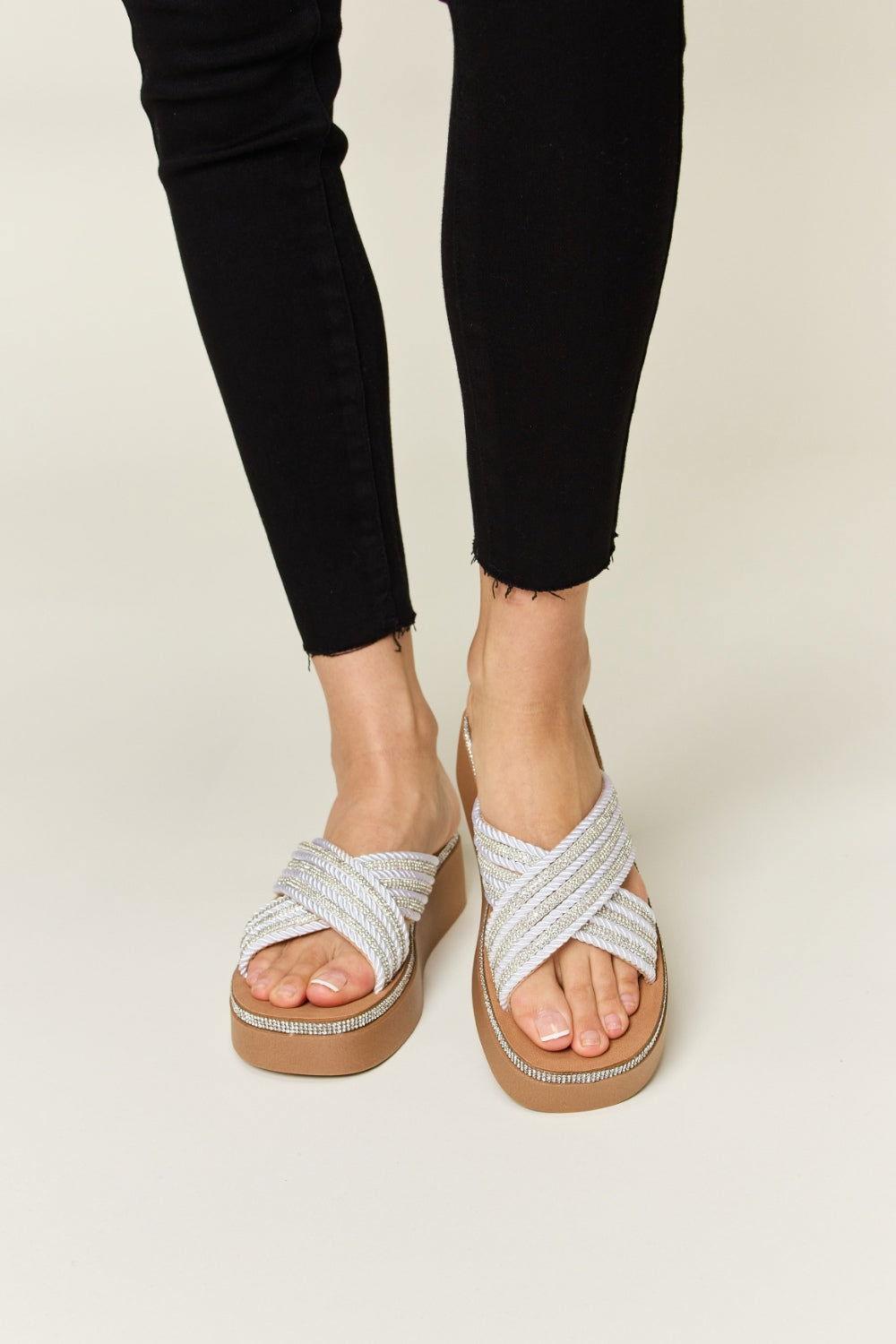 Forever Link Rhinestone Platform Wedge Sandals - Clothes For Her Online Store