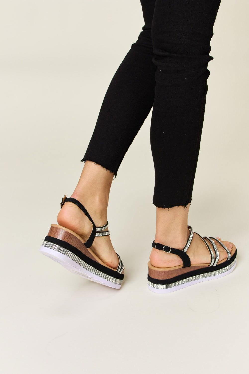 Forever Link Rhinestone Strappy Wedge Sandals - Clothes For Her Online Store