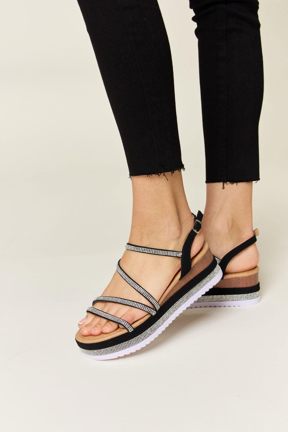 Forever Link Rhinestone Strappy Wedge Sandals - Clothes For Her Online Store