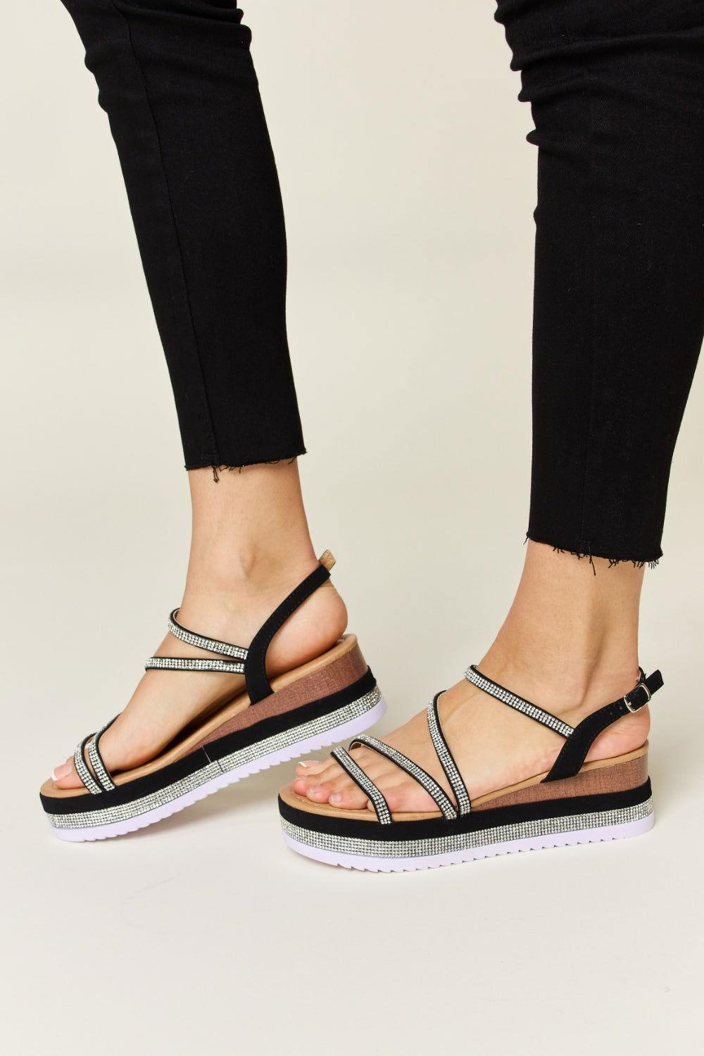 Forever Link Rhinestone Strappy Wedge Sandals - Clothes For Her Online Store
