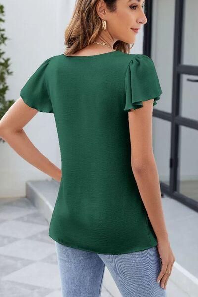 Frill Square Neck Flutter Sleeve Blouse - Clothes For Her Online Store