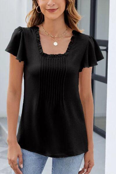 Frill Square Neck Flutter Sleeve Blouse - Clothes For Her Online Store