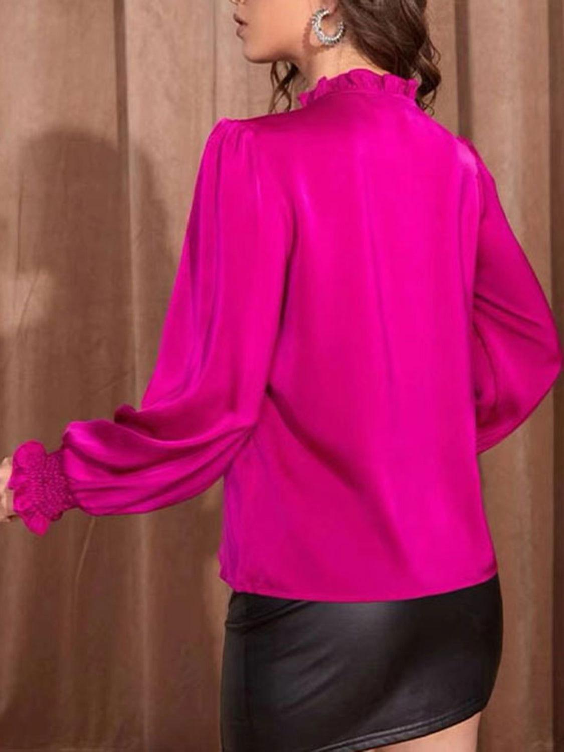 Frill Tied Lantern Sleeve Blouse - Clothes For Her Online Store