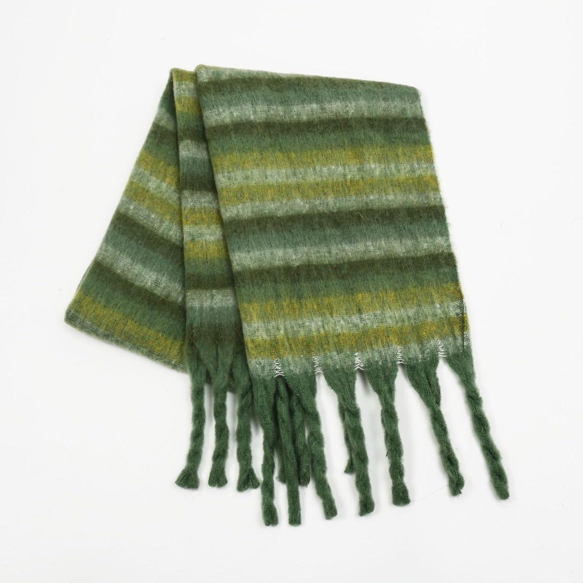 Fringe Contrast Striped Polyester Scarf - Clothes For Her Online Store