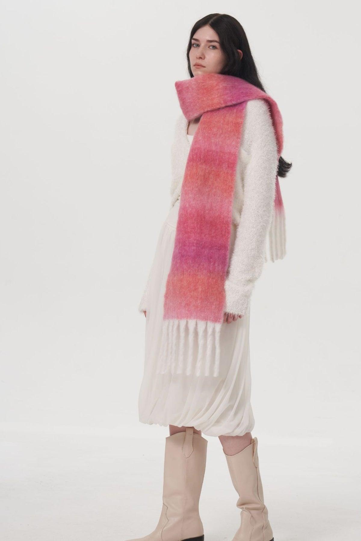 Fringe Gradient Thermal Scarf - Clothes For Her Online Store