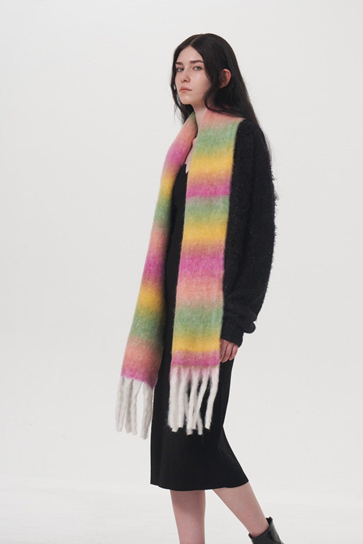 Fringe Gradient Thermal Scarf - Clothes For Her Online Store
