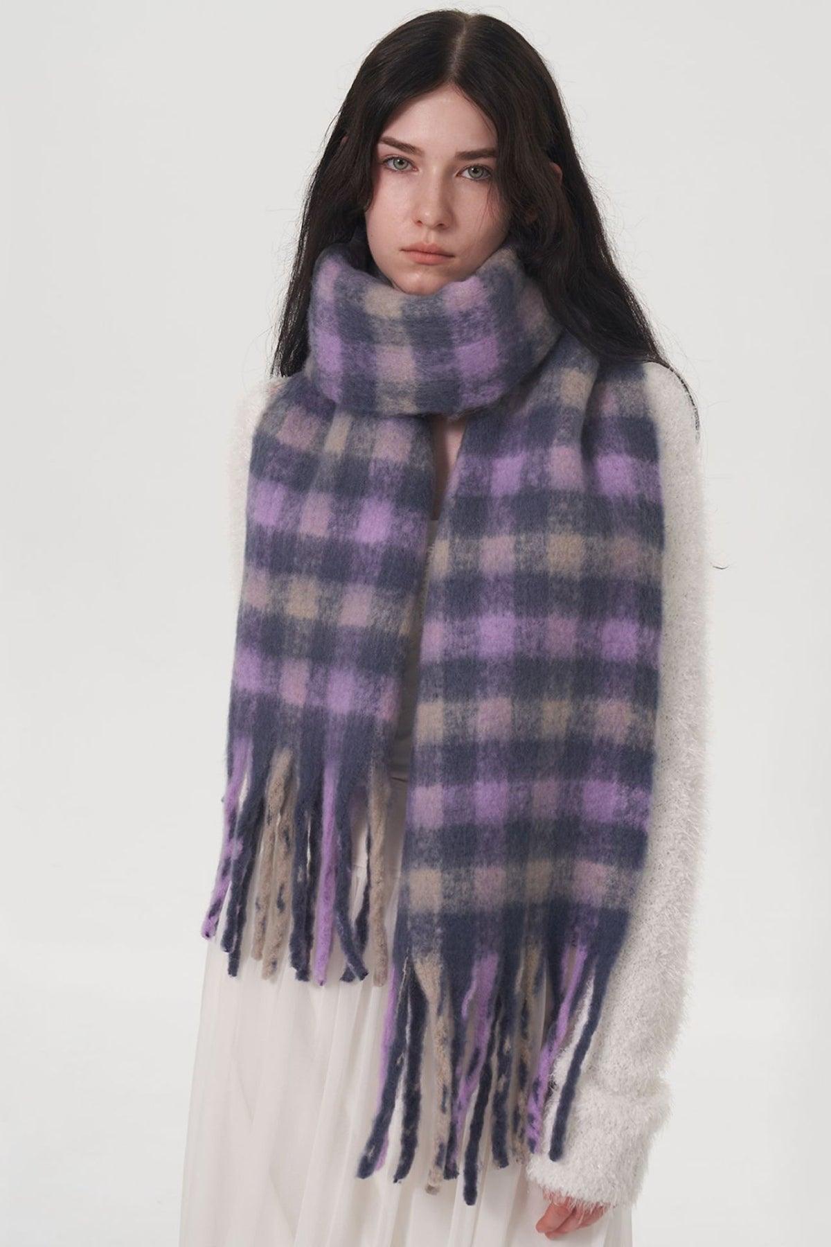 Fringe Plaid Polyester Scarf - Clothes For Her Online Store