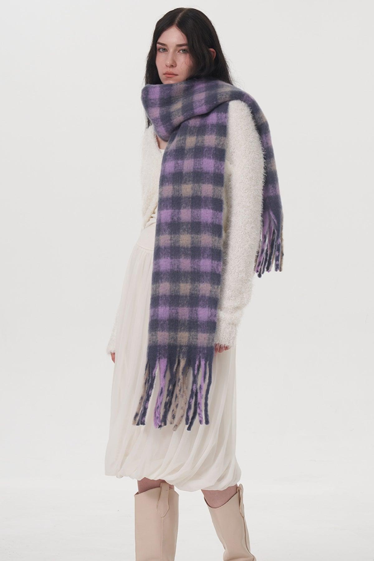 Fringe Plaid Polyester Scarf - Clothes For Her Online Store