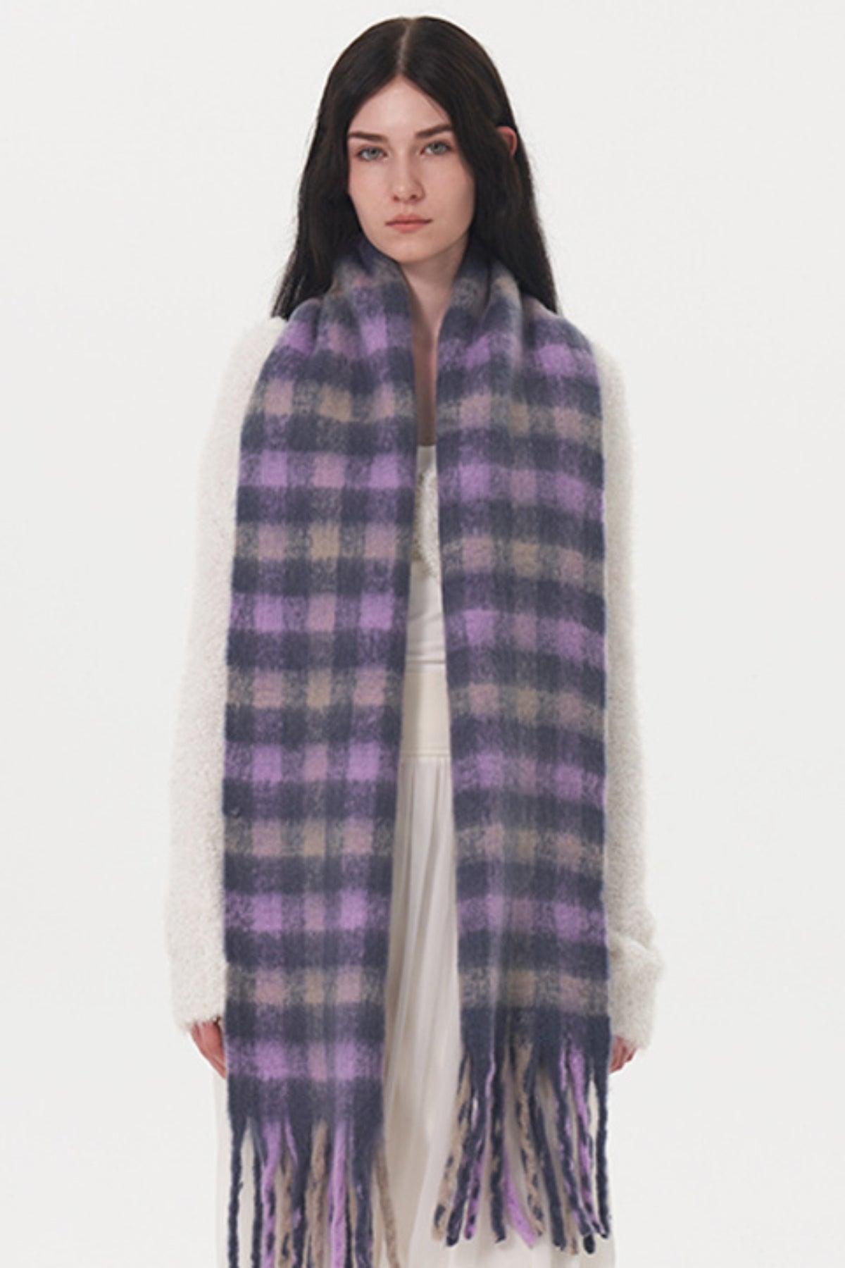 Fringe Plaid Polyester Scarf - Clothes For Her Online Store