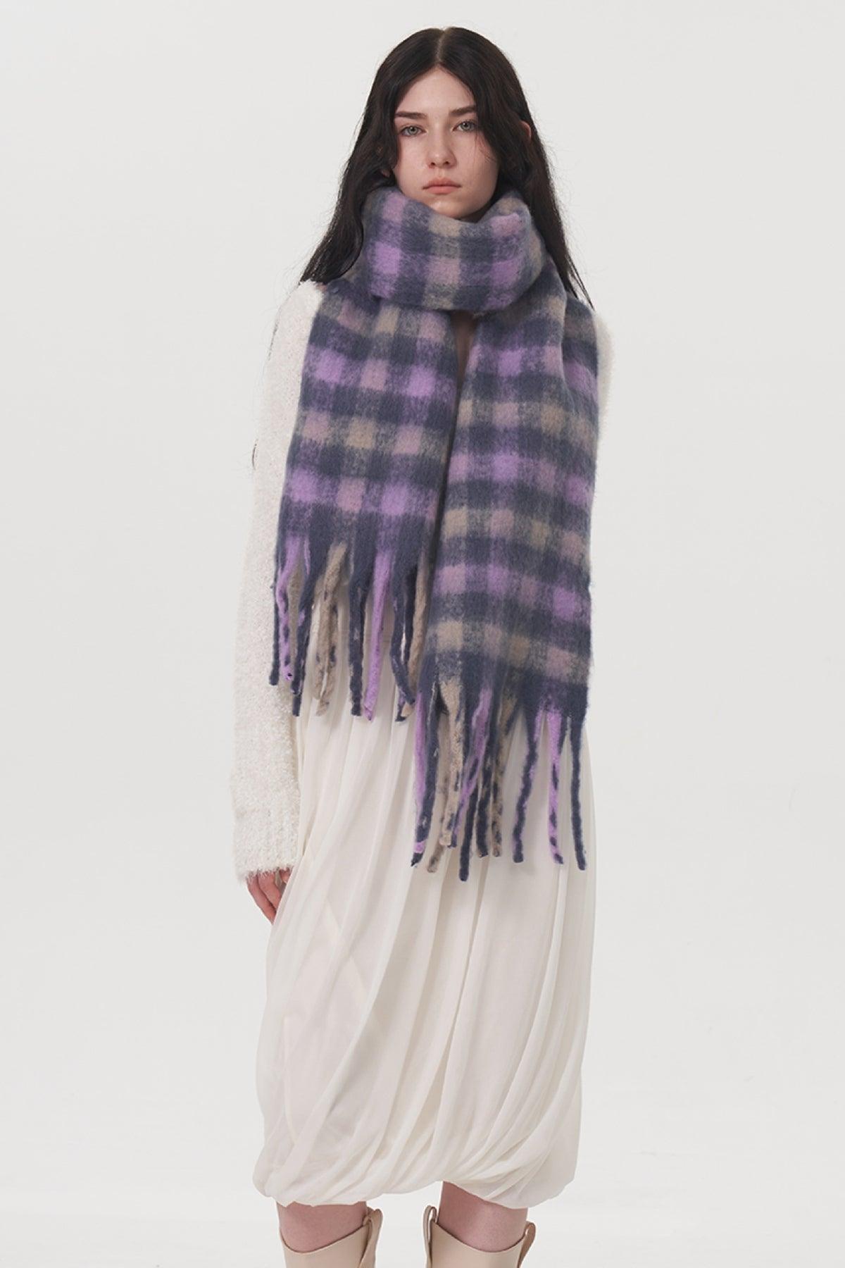 Fringe Plaid Polyester Scarf - Clothes For Her Online Store