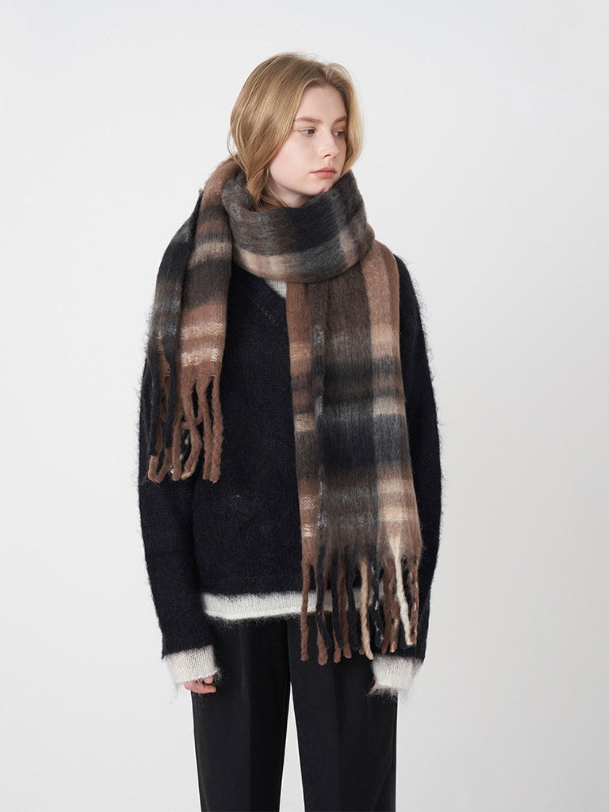 Fringe Plaid Polyester Scarf - Clothes For Her Online Store