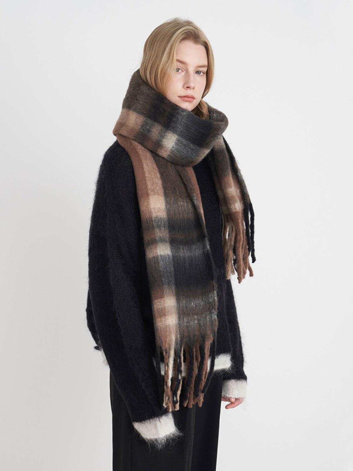 Fringe Plaid Polyester Scarf - Clothes For Her Online Store