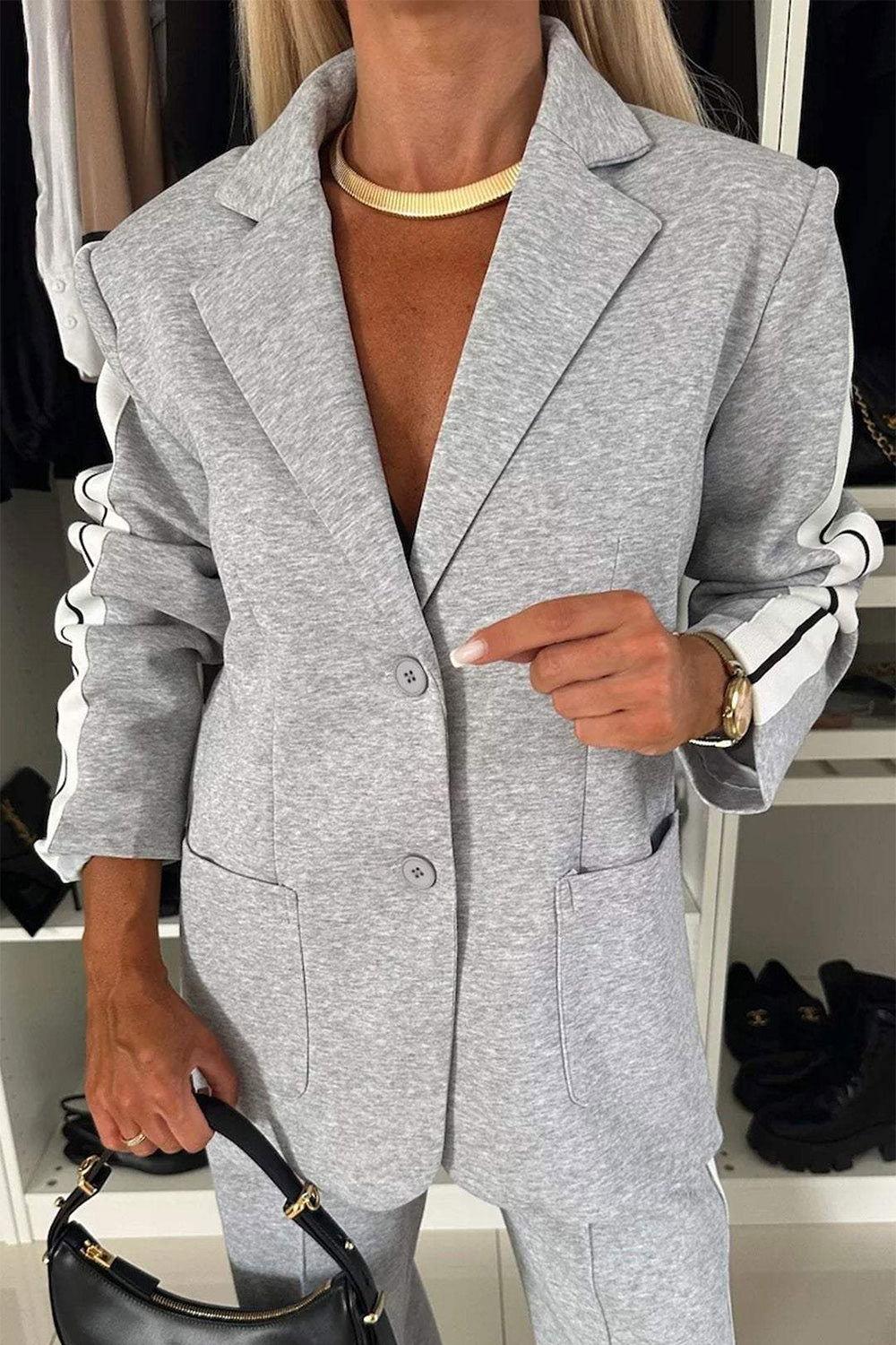 Full Size Contrast Lapel Collar Top and Pants Set - Clothes For Her Online Store