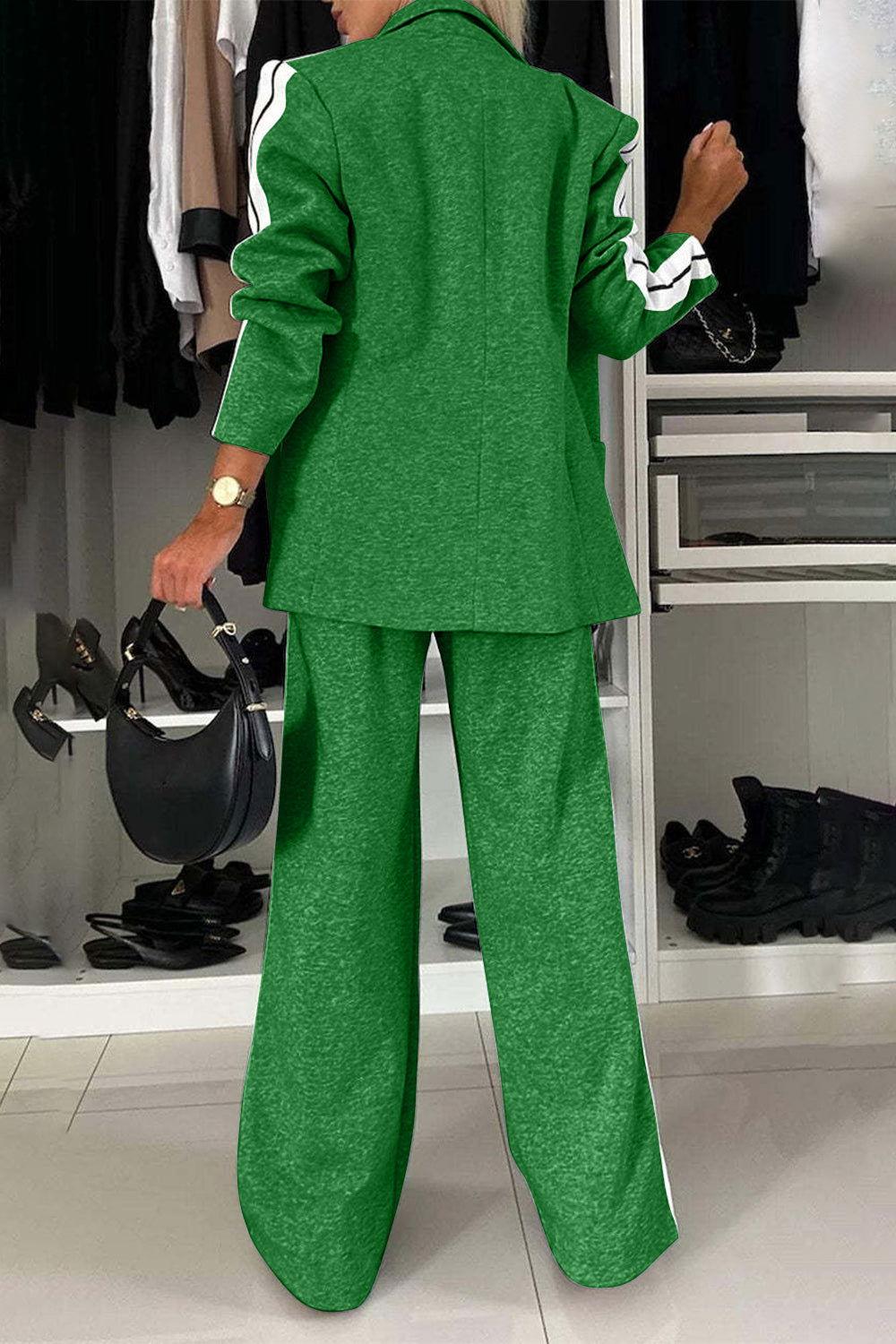 Full Size Contrast Lapel Collar Top and Pants Set - Clothes For Her Online Store