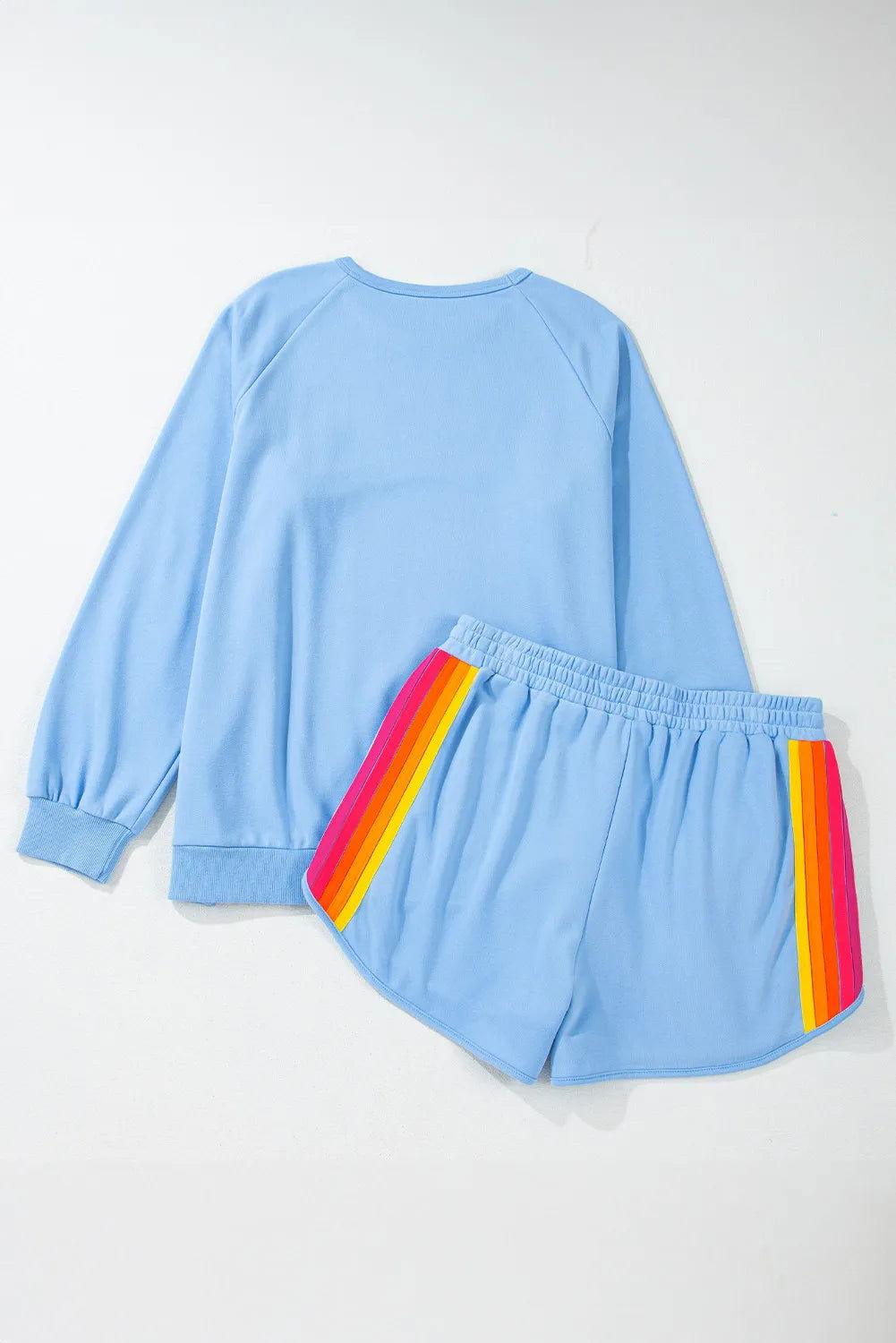 Full Size Contrast Striped Round Neck Top and Shorts Set - Clothes For Her Online Store