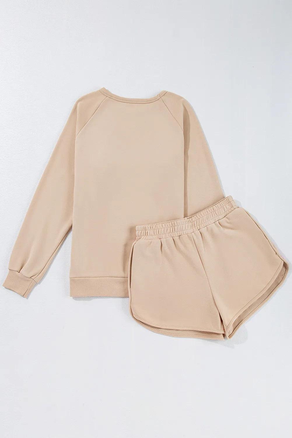 Full Size Contrast Striped Round Neck Top and Shorts Set - Clothes For Her Online Store