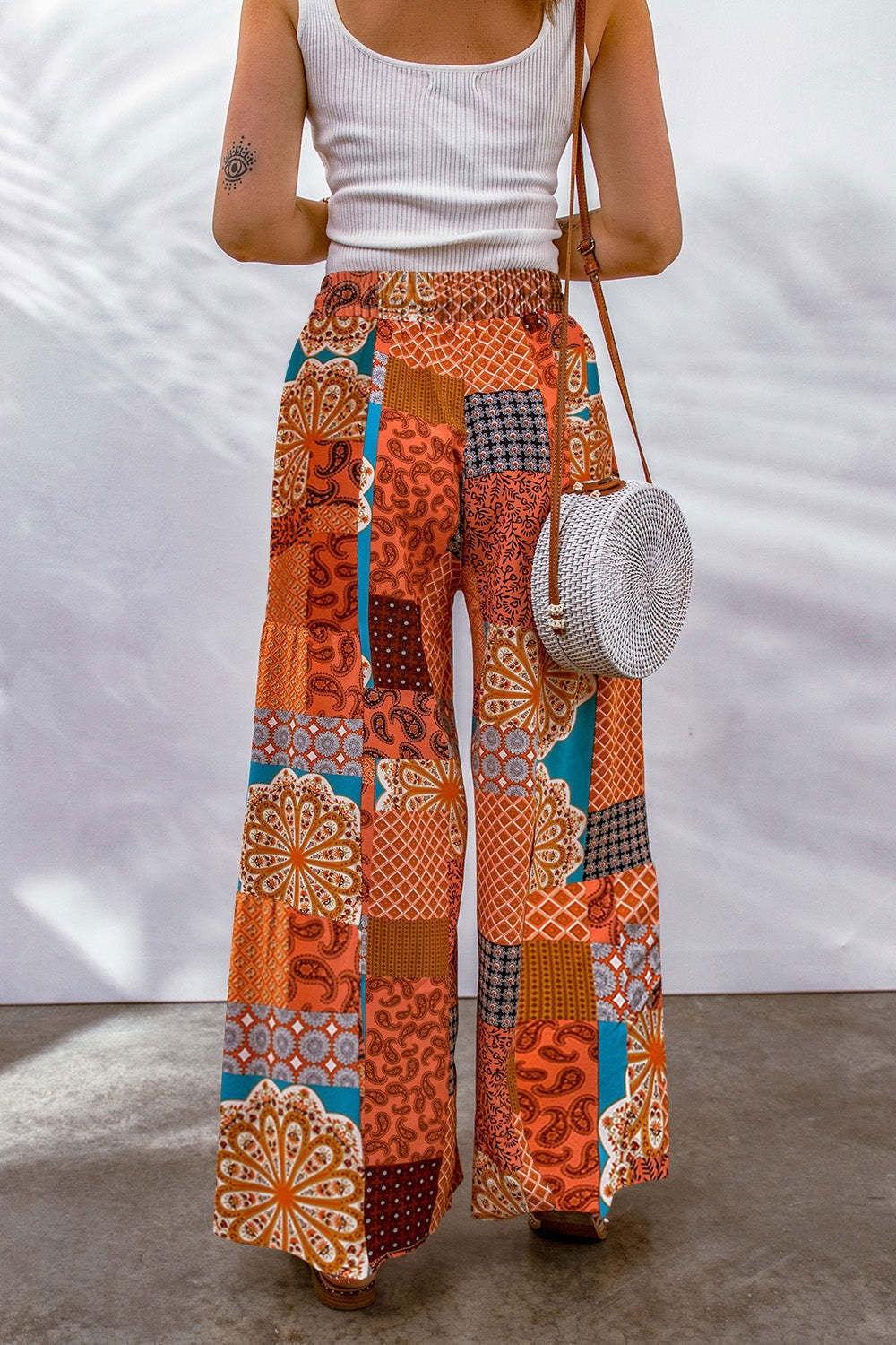 Full Size Drawstring Printed Wide Leg Pants - Clothes For Her Online Store