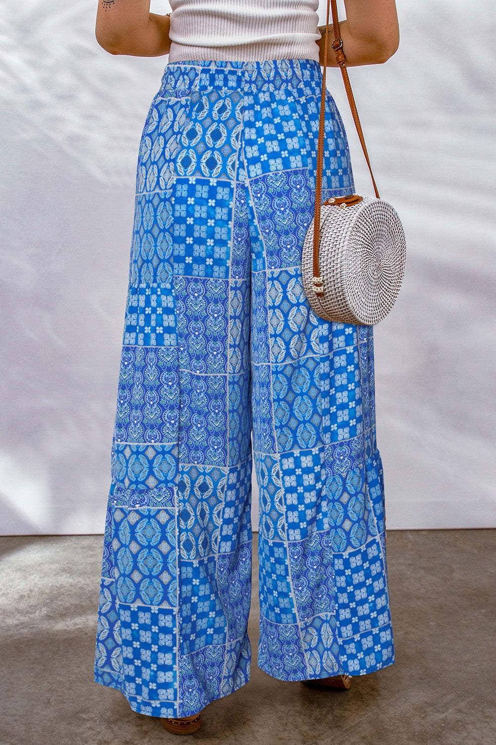 Full Size Drawstring Printed Wide Leg Pants - Clothes For Her Online Store