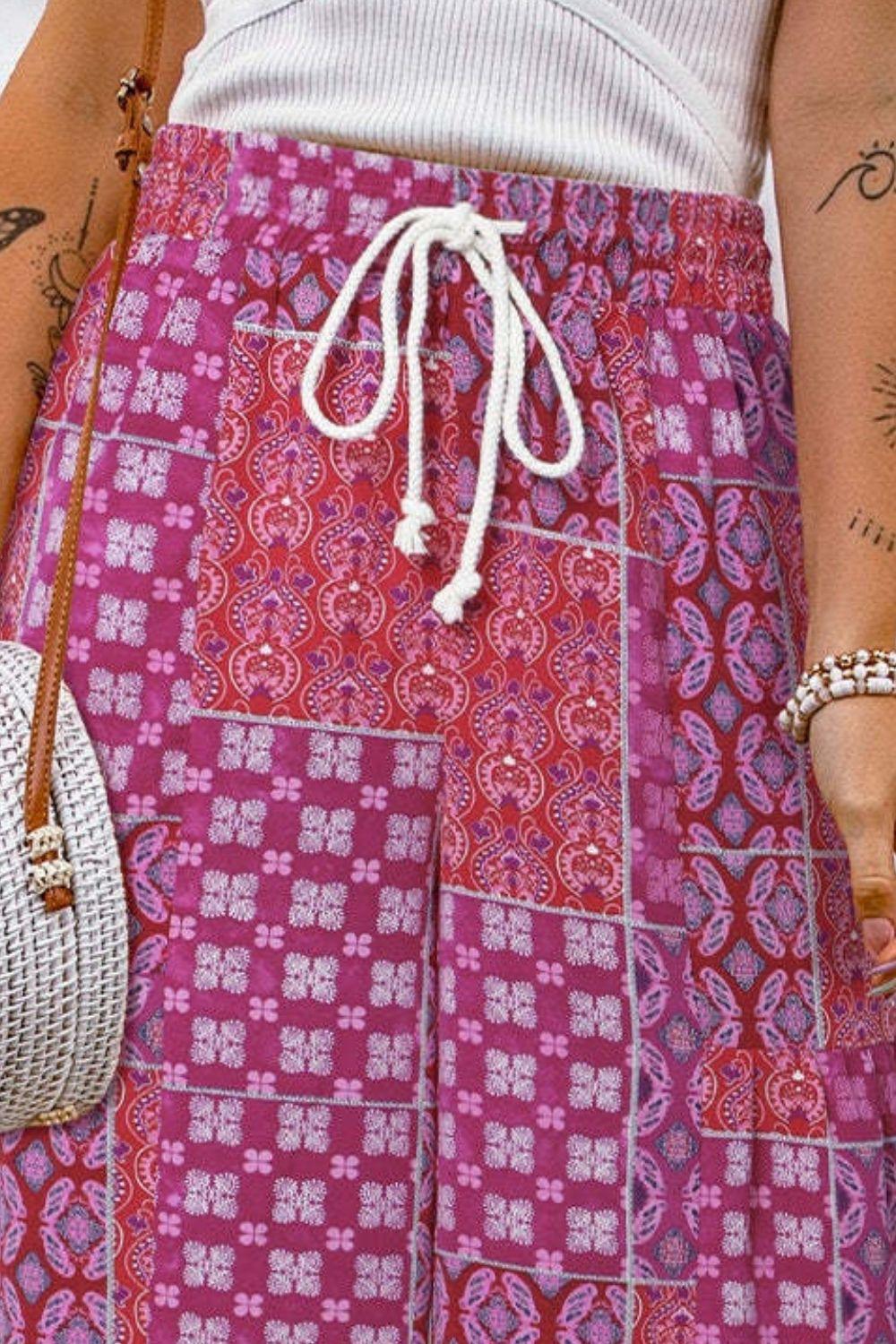 Full Size Drawstring Printed Wide Leg Pants - Clothes For Her Online Store