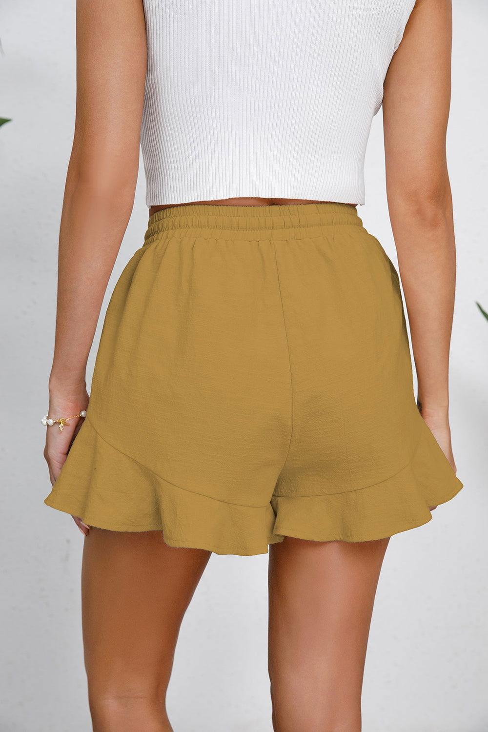 Full Size Drawstring Ruffle Hem Shorts - Clothes For Her Online Store