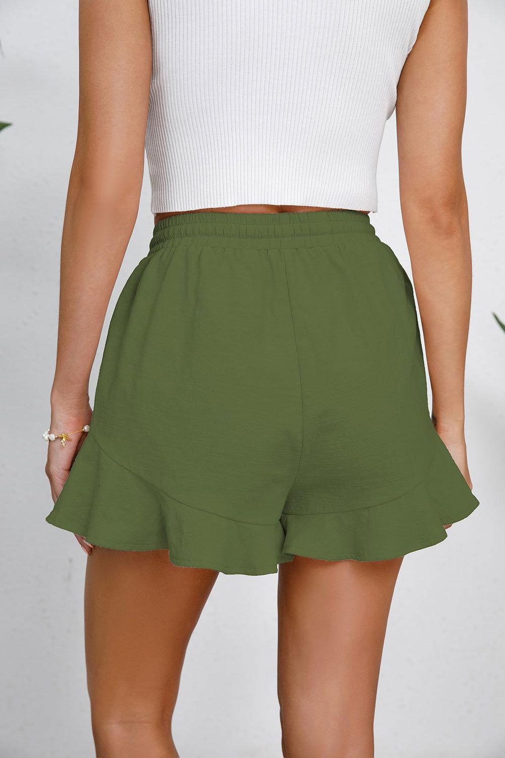 Full Size Drawstring Ruffle Hem Shorts - Clothes For Her Online Store