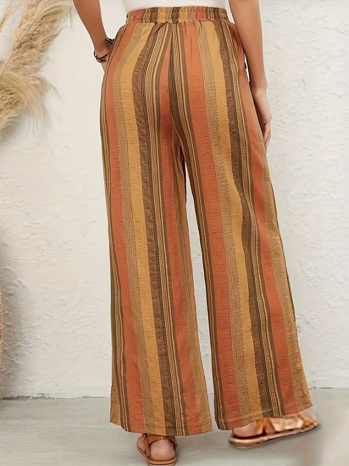 Full Size Drawstring Striped Wide Leg Pants - Clothes For Her Online Store