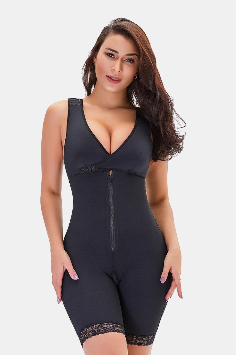 Full Size Lace Trim Shapewear with Zipper - Clothes For Her Online Store