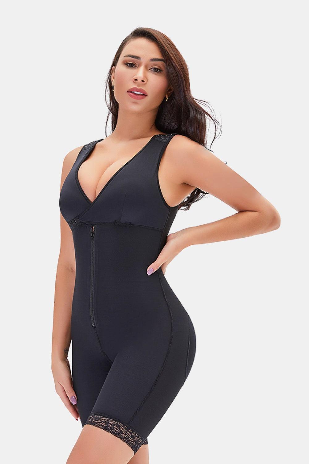 Full Size Lace Trim Shapewear with Zipper - Clothes For Her Online Store
