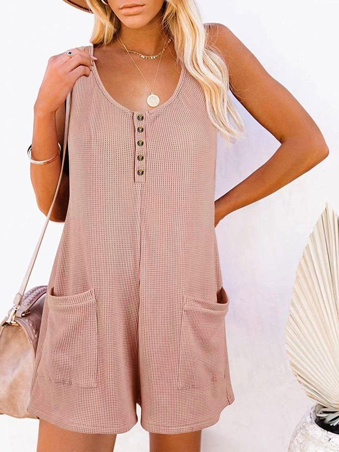 Full Size Pocketed Scoop Neck Sleeveless Romper - Clothes For Her Online Store