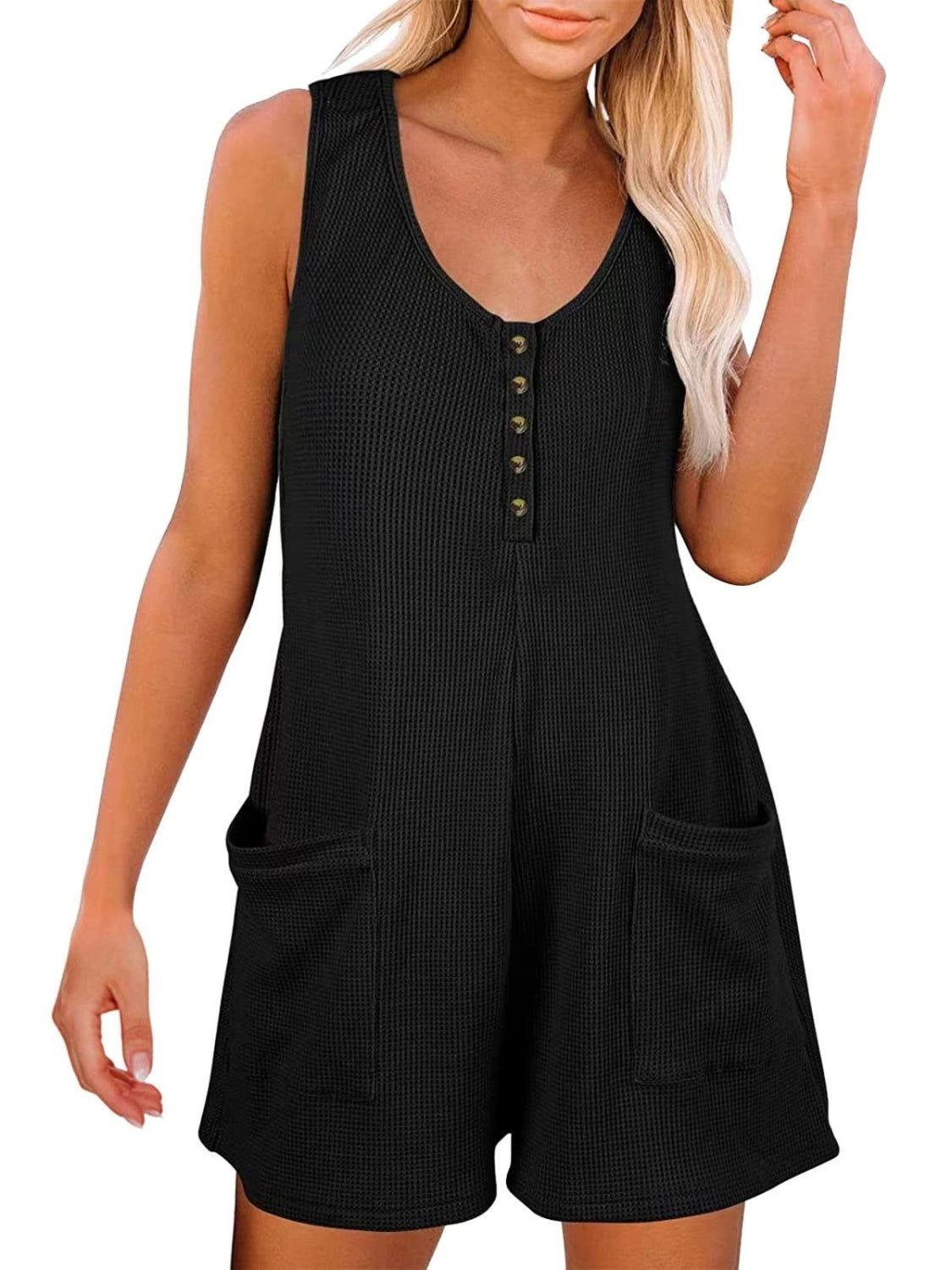 Full Size Pocketed Scoop Neck Sleeveless Romper - Clothes For Her Online Store