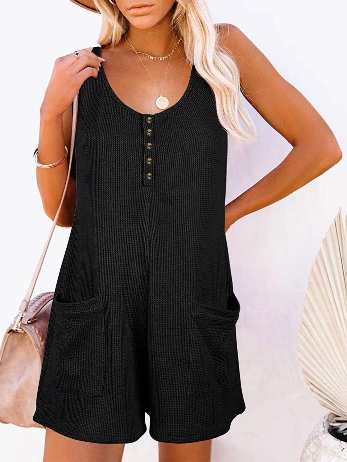 Full Size Pocketed Scoop Neck Sleeveless Romper - Clothes For Her Online Store