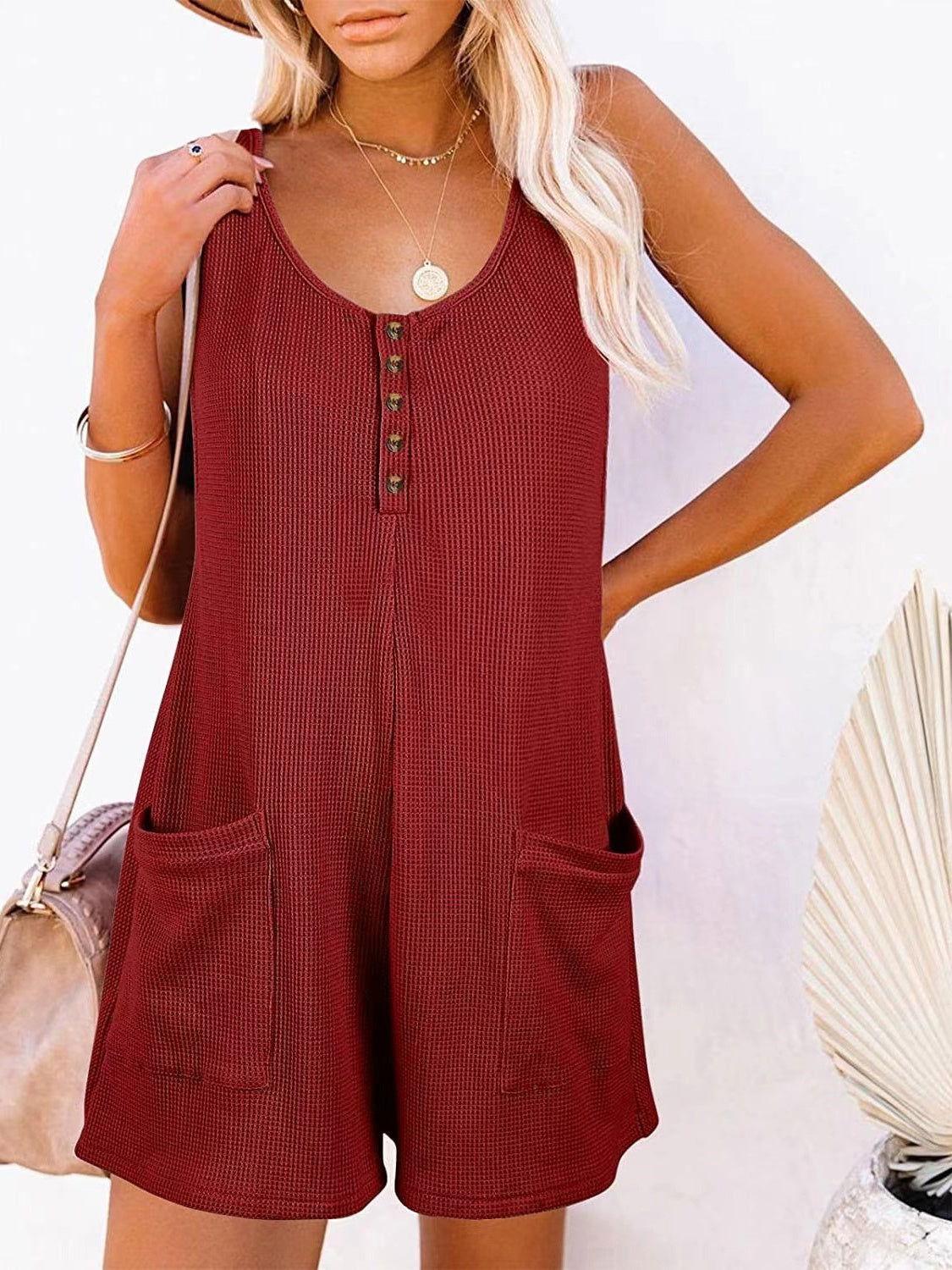 Full Size Pocketed Scoop Neck Sleeveless Romper - Clothes For Her Online Store